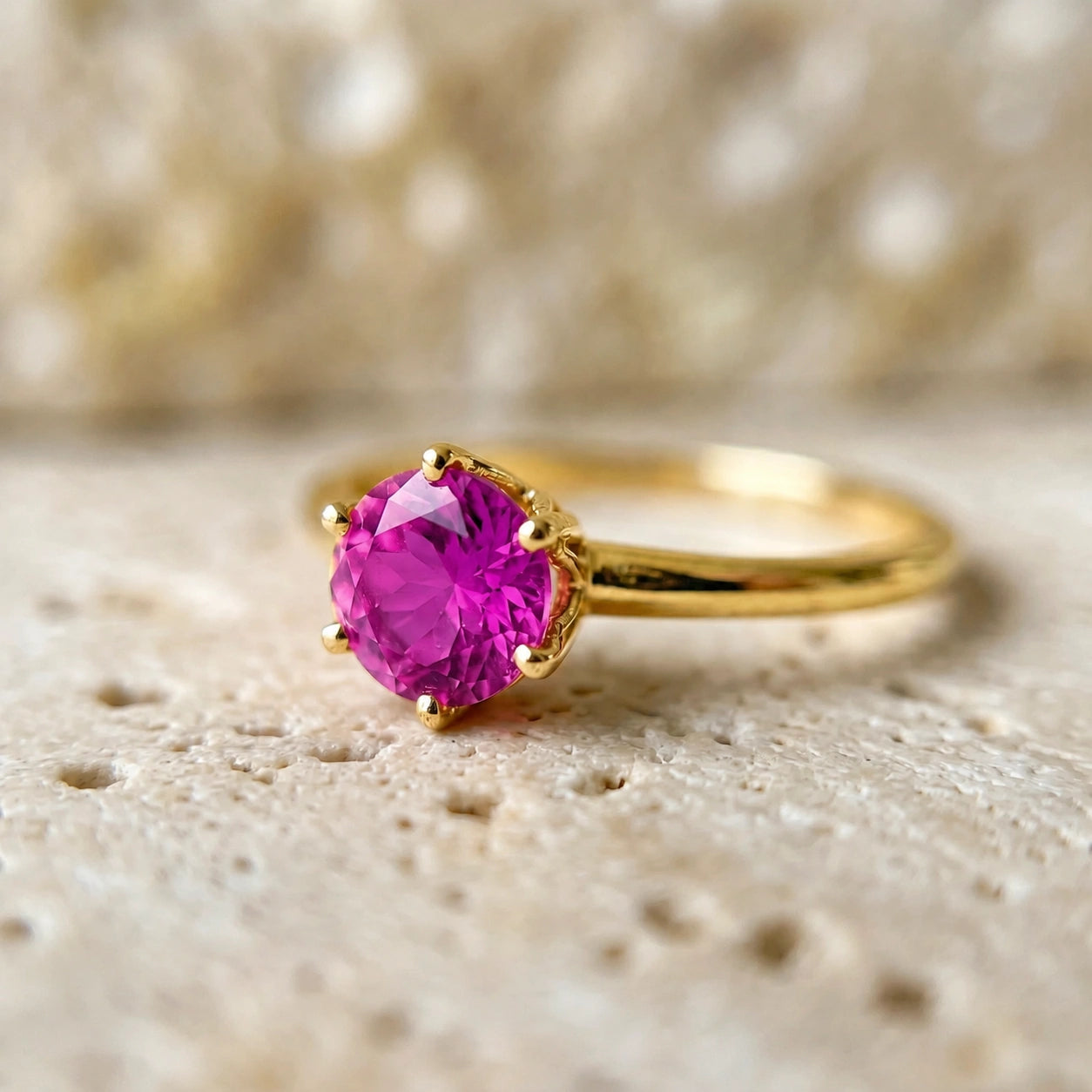 Yellow Gold Ring Pink Topaz 10K — Eufemia