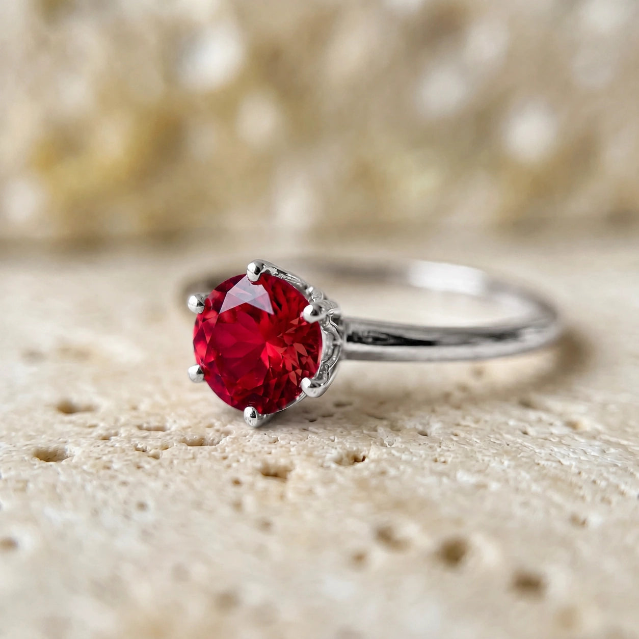 White Gold Ring Ruby 10K — Eufemia