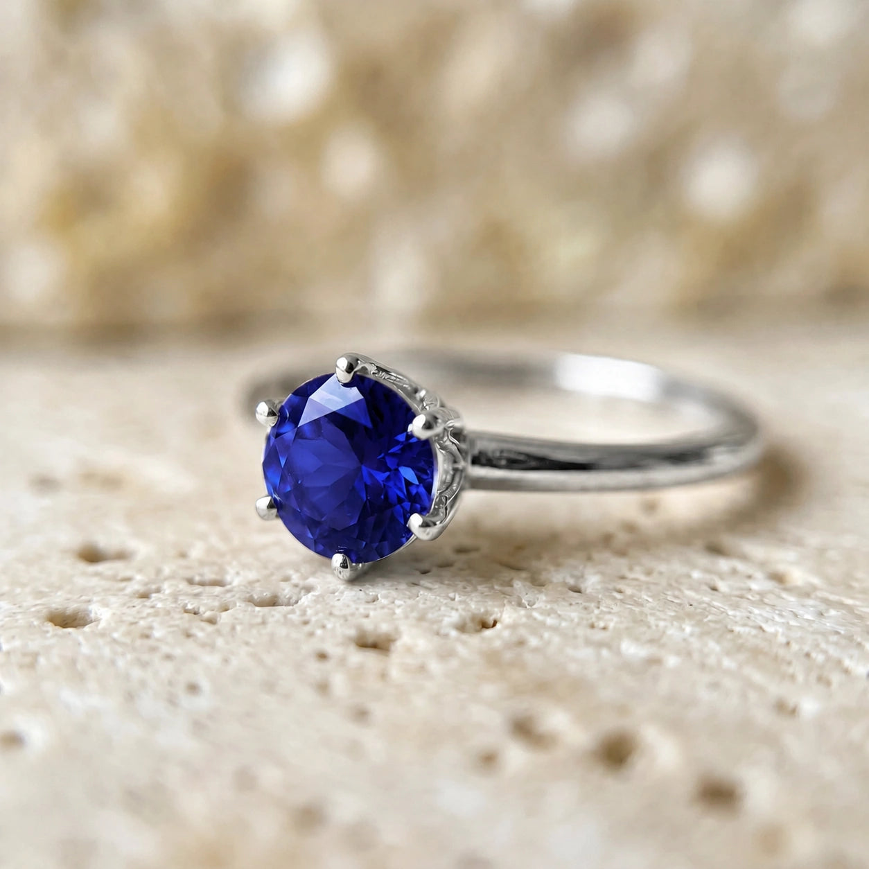 White Gold Ring Sapphire 10K — Eufemia