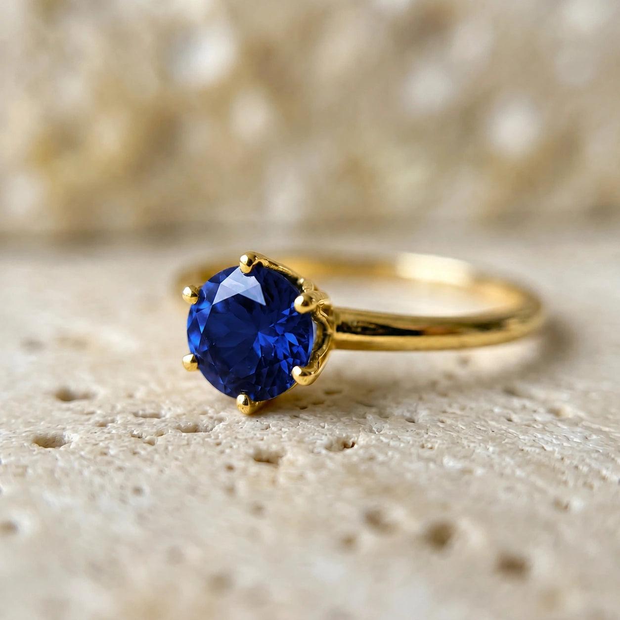 Yellow Gold Ring Sapphire 10K — Eufemia
