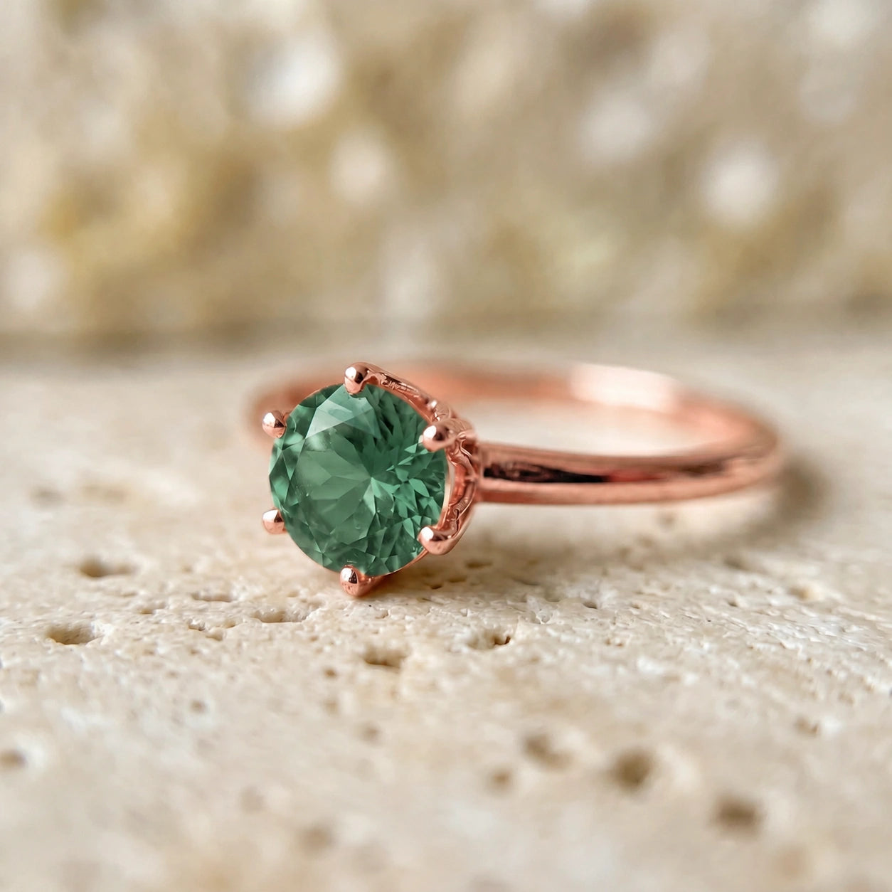 Rose Gold Ring Emerald 10K — Eufemia