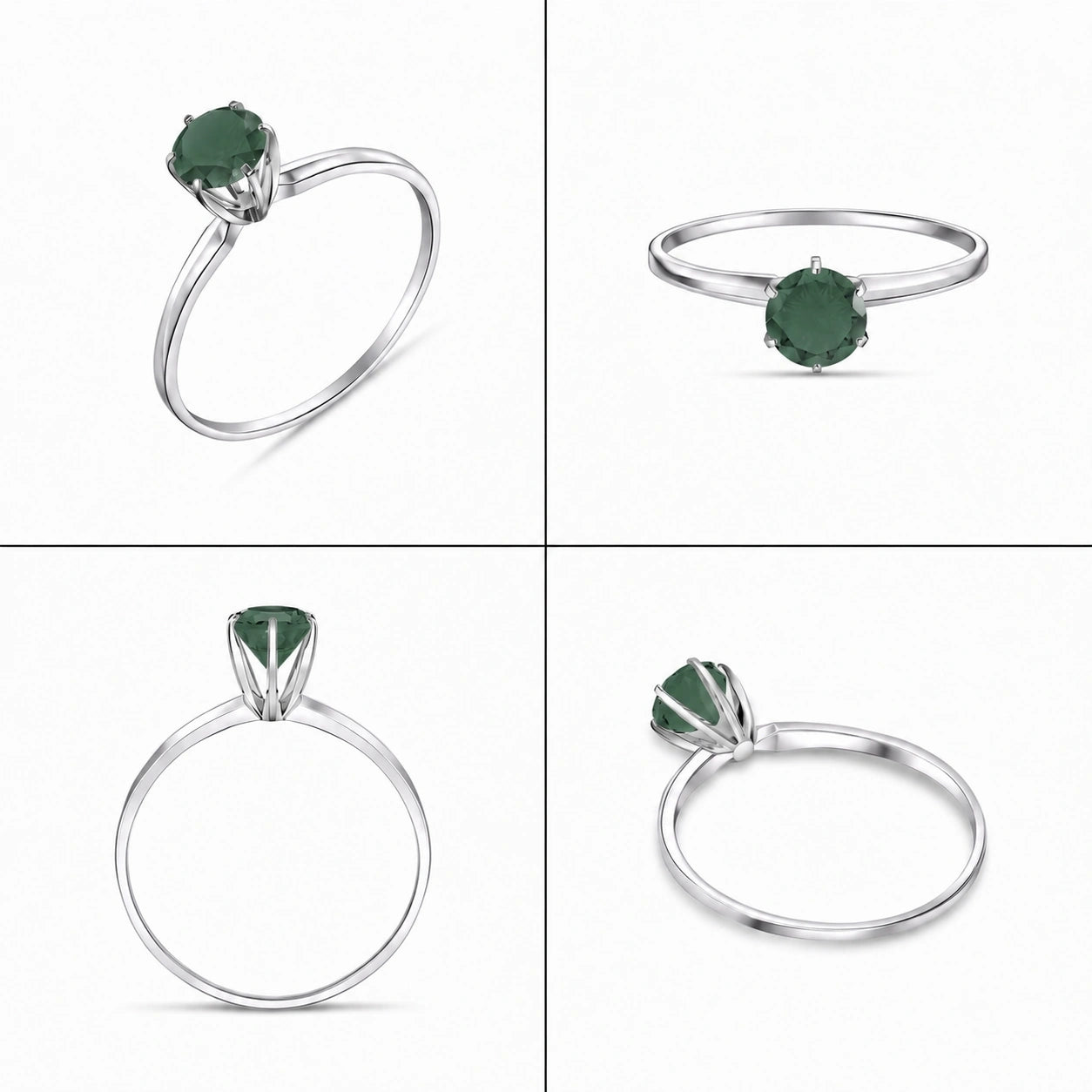 White Gold Ring Emerald 10K — Eufemia