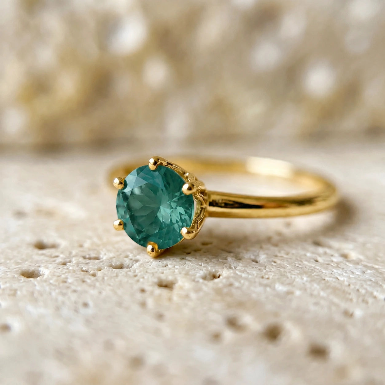Yellow Gold Ring Emerald 10K — Eufemia
