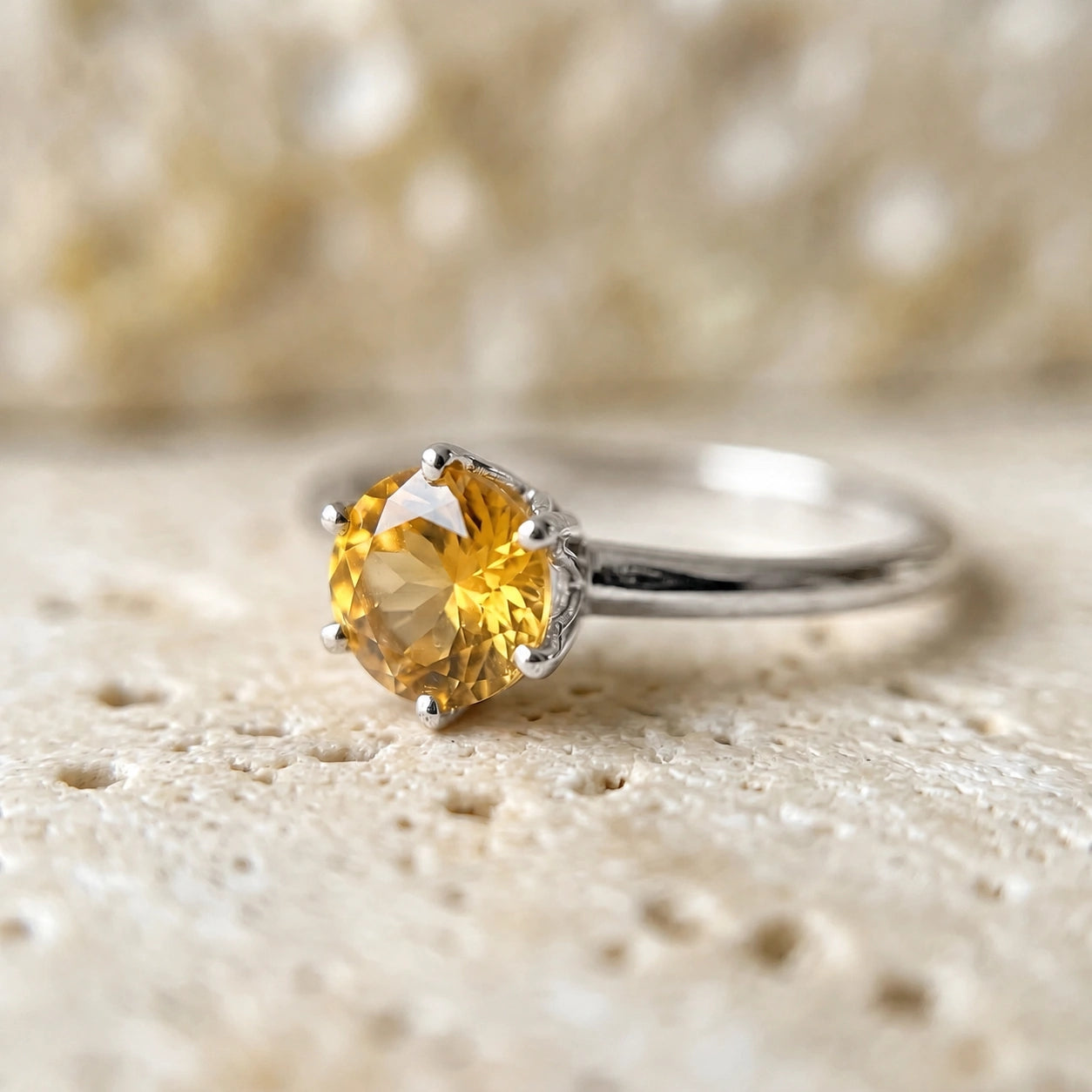 White Gold Ring Citrine 10K — Eufemia