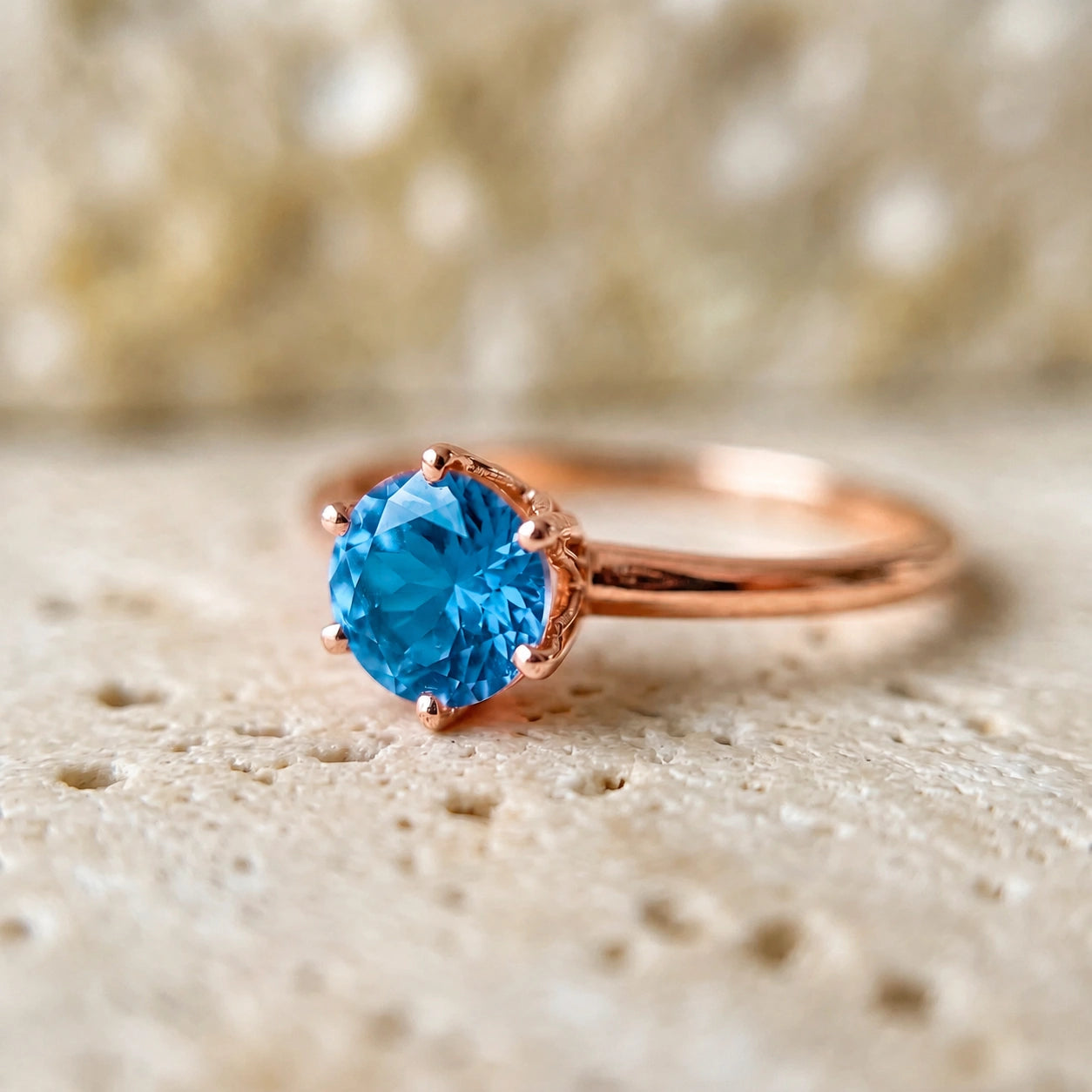 Rose Gold Ring Blue Topaz 10K — Eufemia