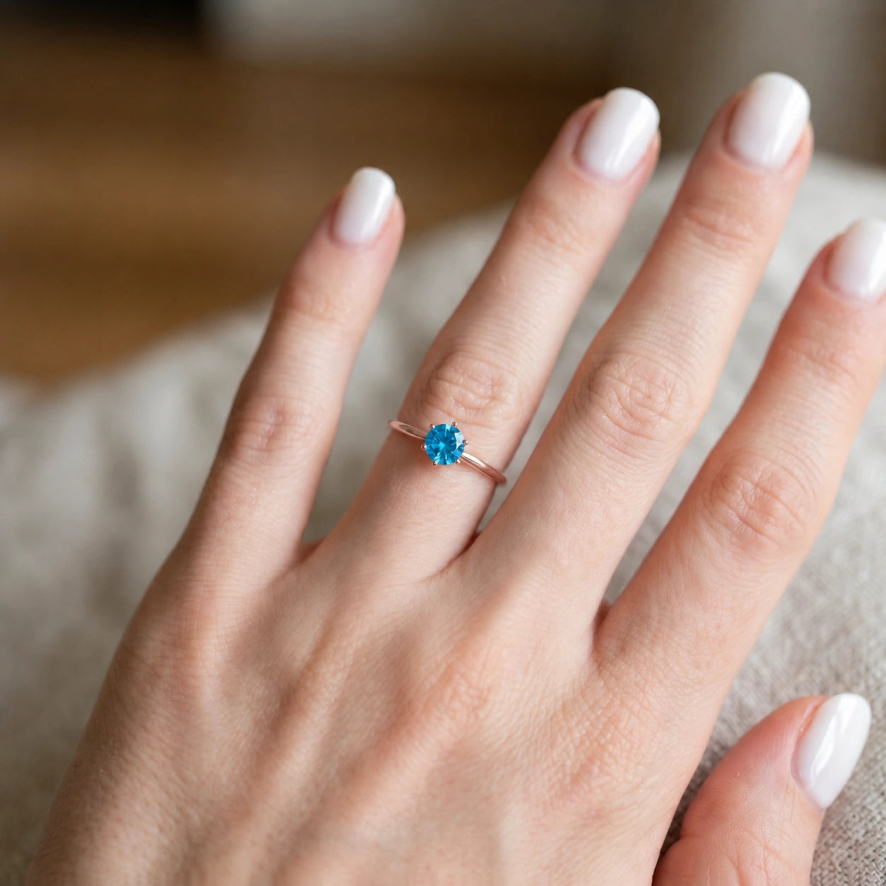 Rose Gold Ring Blue Topaz 10K — Eufemia
