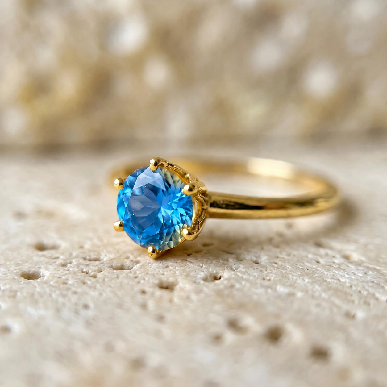 Yellow Gold Ring Blue Topaz 10K — Eufemia
