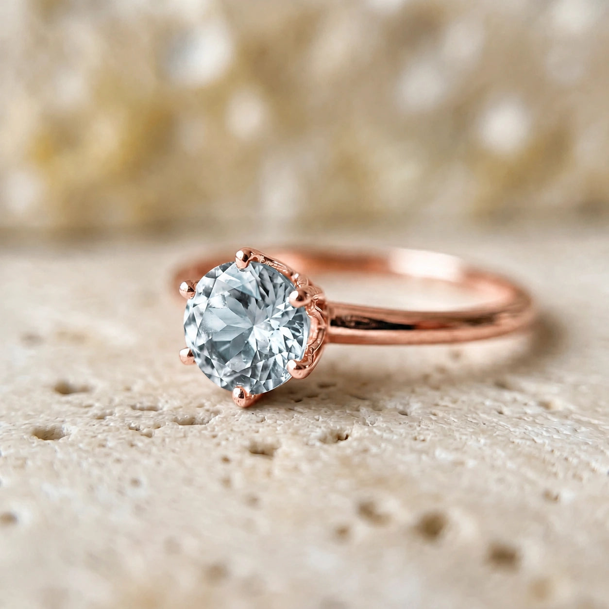 Rose Gold Ring Aquamarine 10K — Eufemia