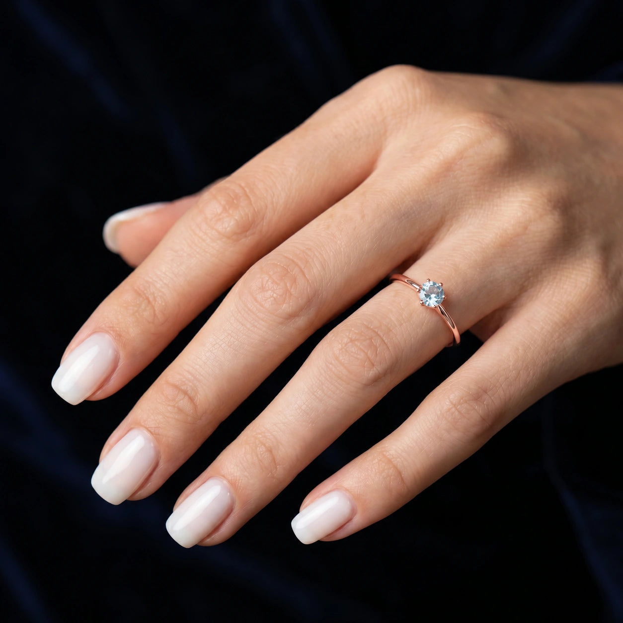 Rose Gold Ring Aquamarine 10K — Eufemia