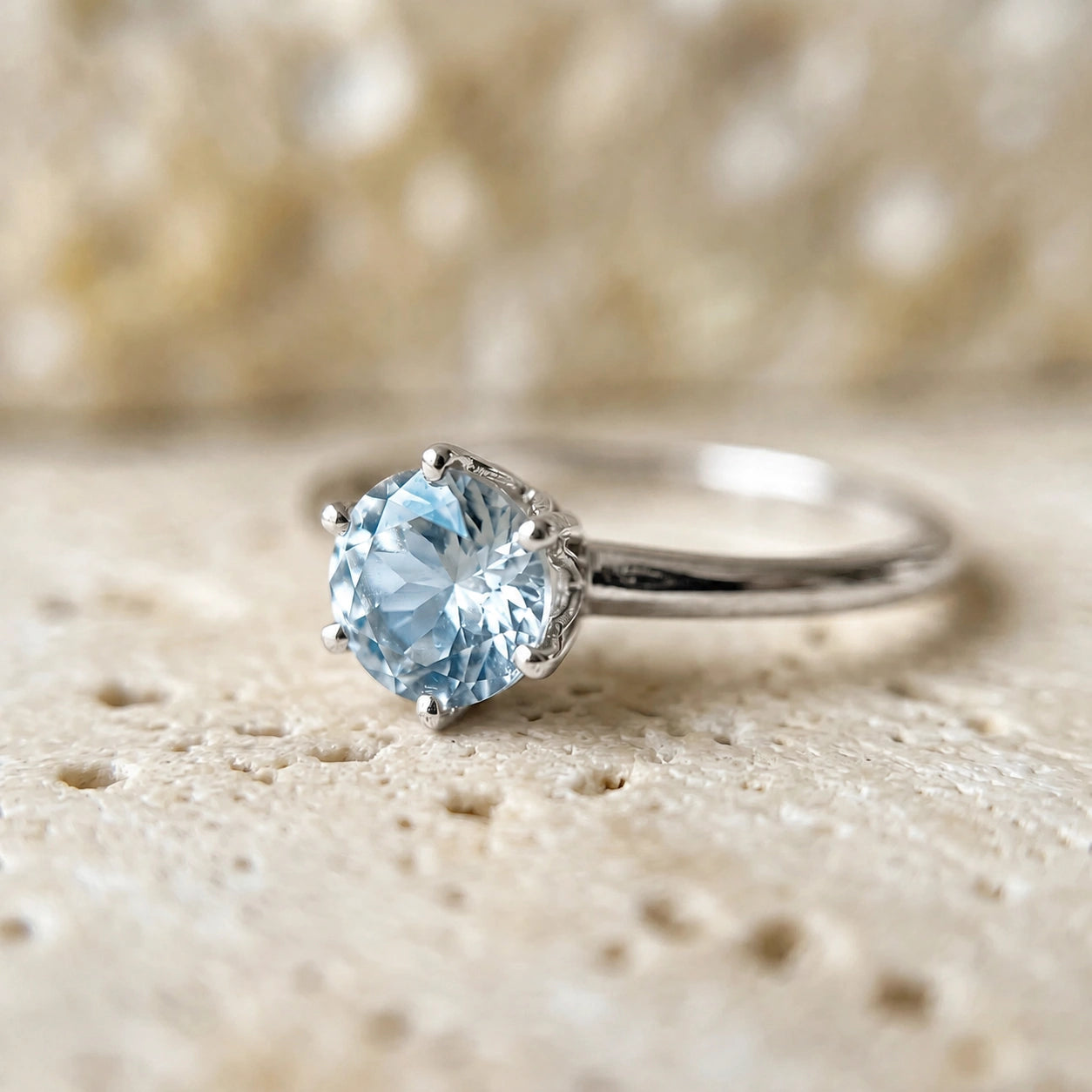 White Gold Ring Aquamarine 10K — Eufemia