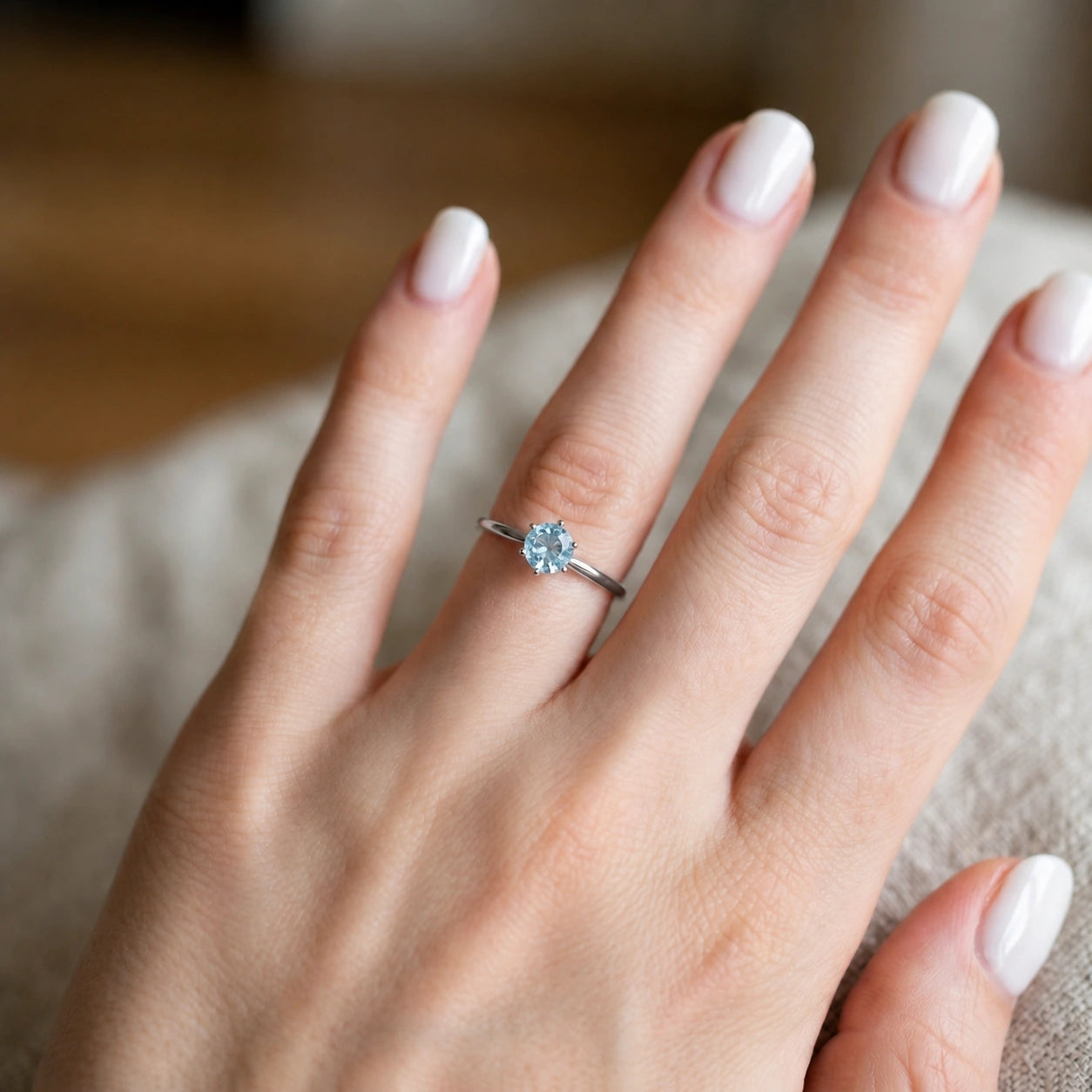 White Gold Ring Aquamarine 10K — Eufemia