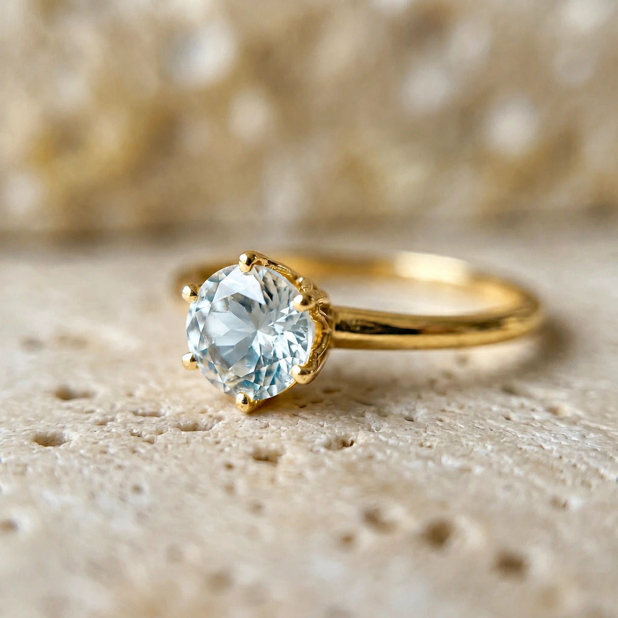 Yellow Gold Ring Aquamarine 10K — Eufemia