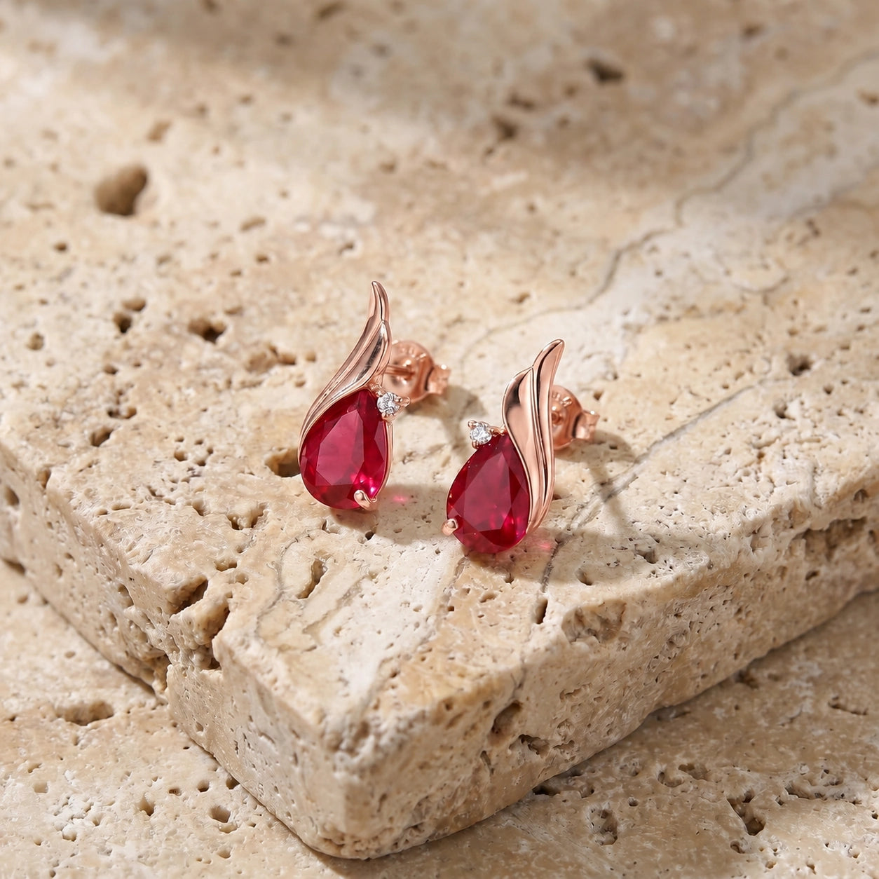 Rose Gold Signature Stud Earrings Ruby 10K — Tosca