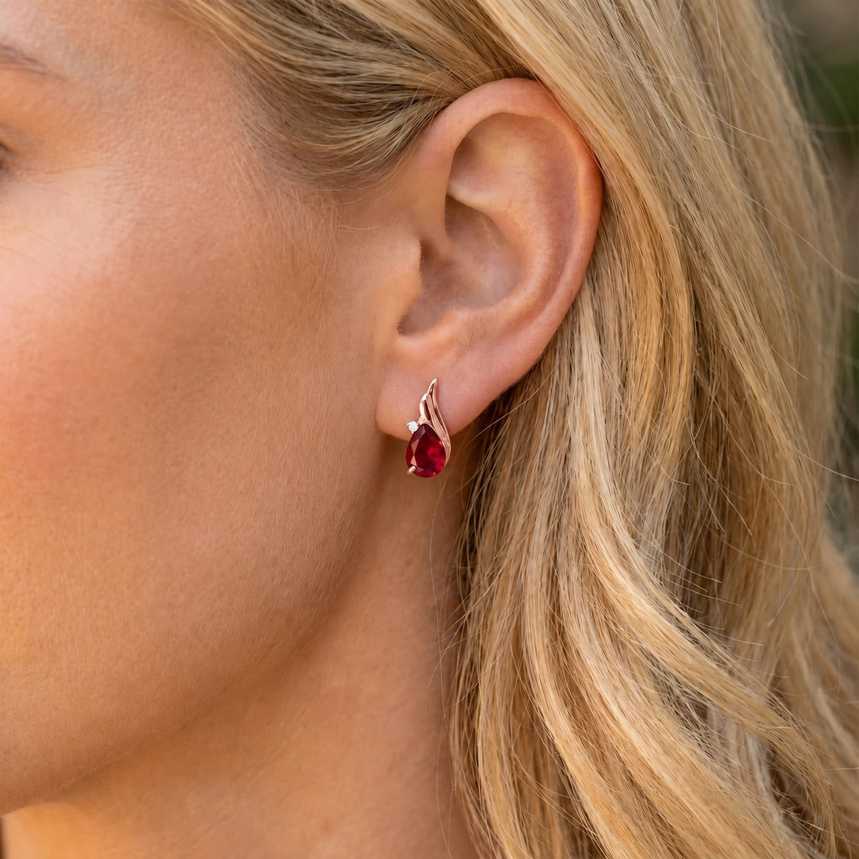 Rose Gold Signature Stud Earrings Ruby 10K — Tosca