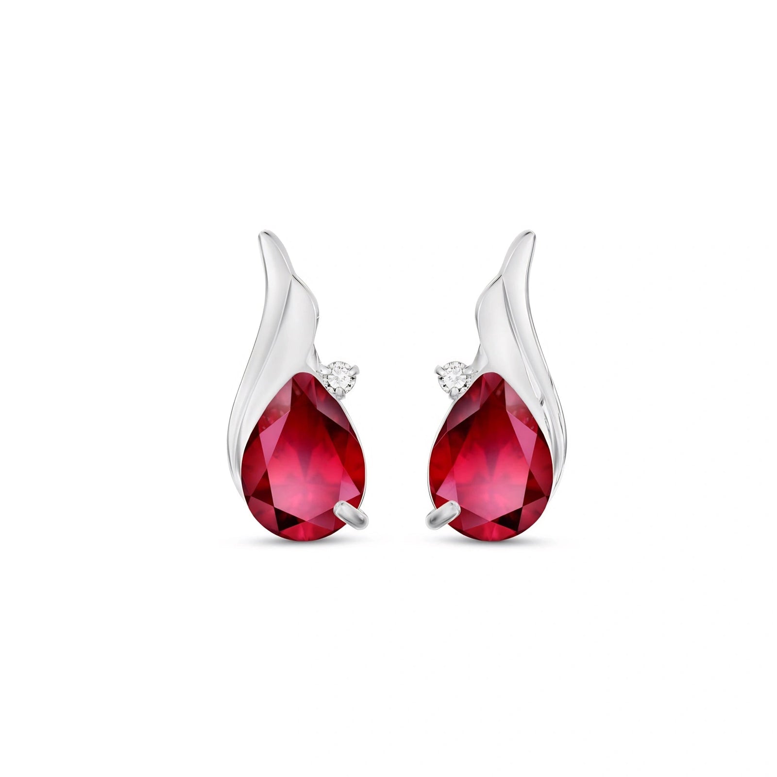 White Gold Signature Stud Earrings Ruby 10K — Tosca