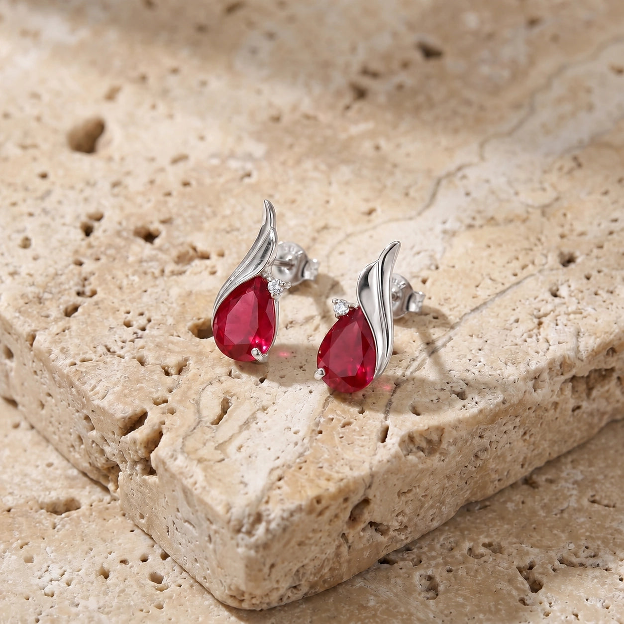 White Gold Signature Stud Earrings Ruby 10K — Tosca