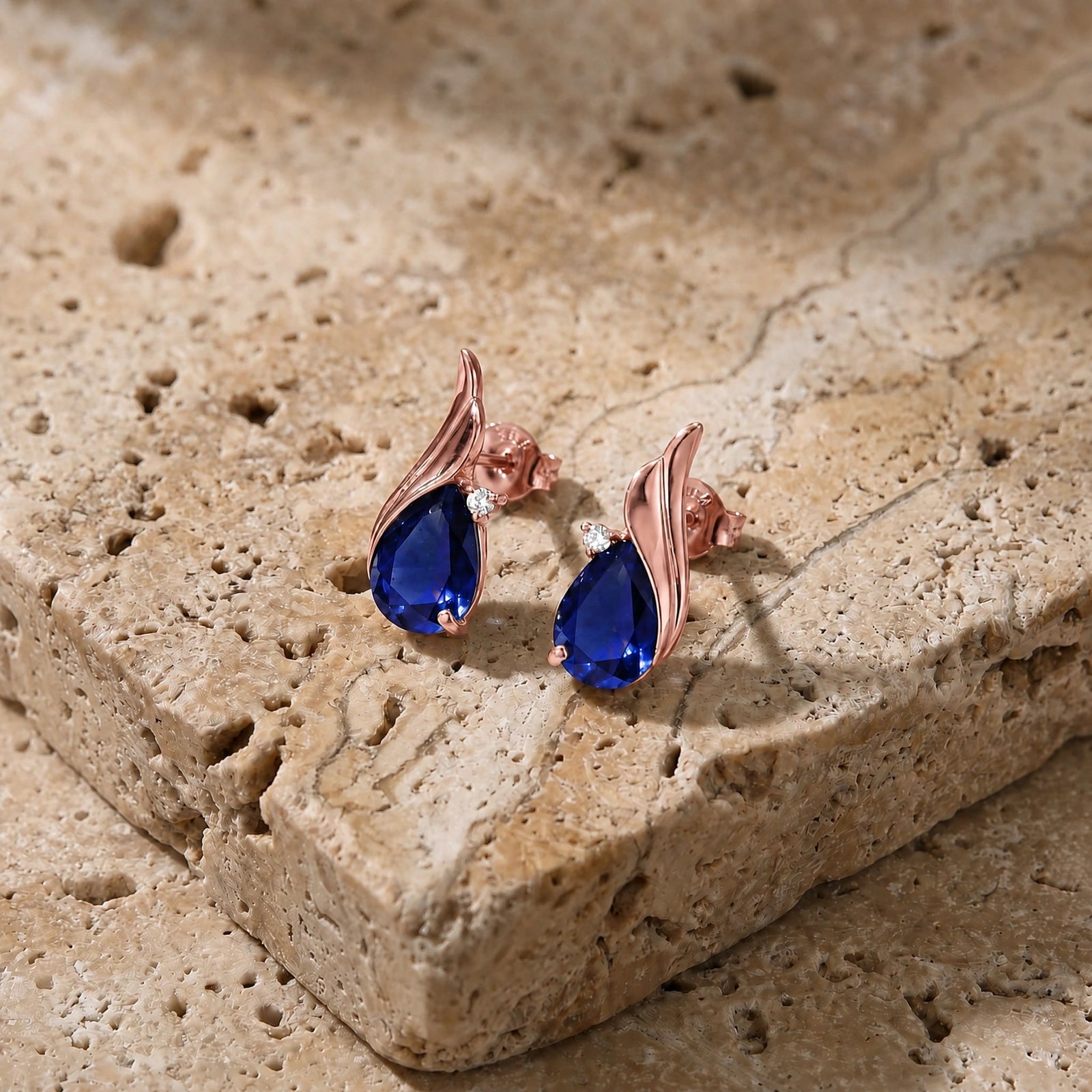 Rose Gold Signature Stud Earrings Sapphire 10K — Tosca