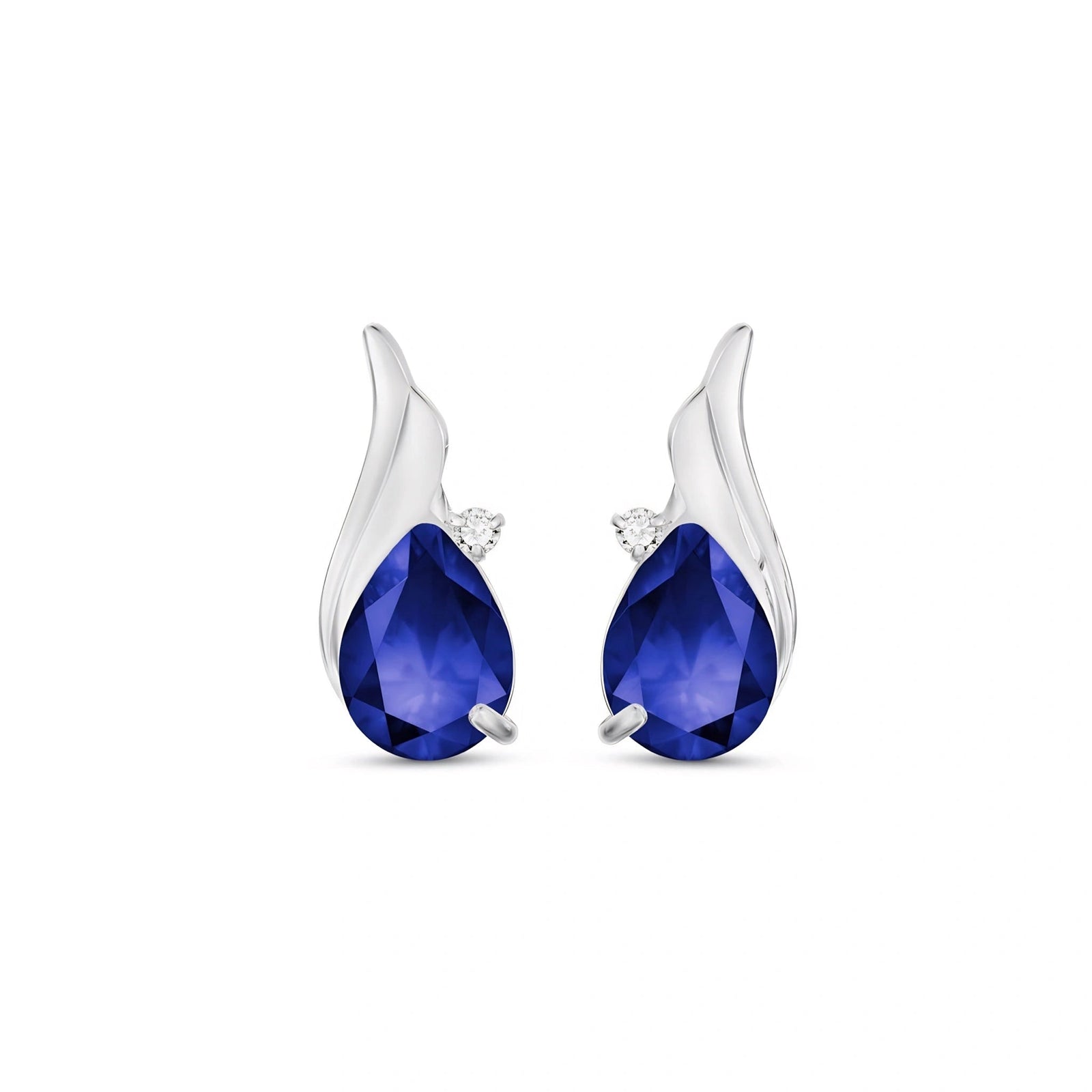 White Gold Signature Stud Earrings Sapphire 10K — Tosca