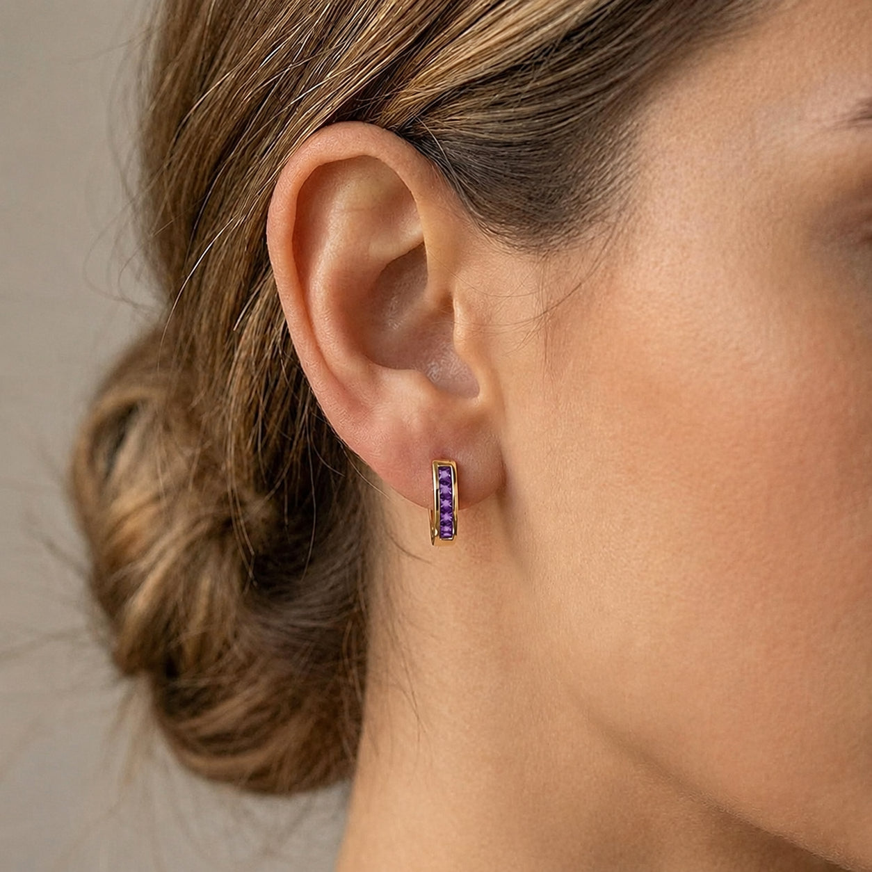 Yellow Gold Heritage Earrings Amethyst 10K — Celestina