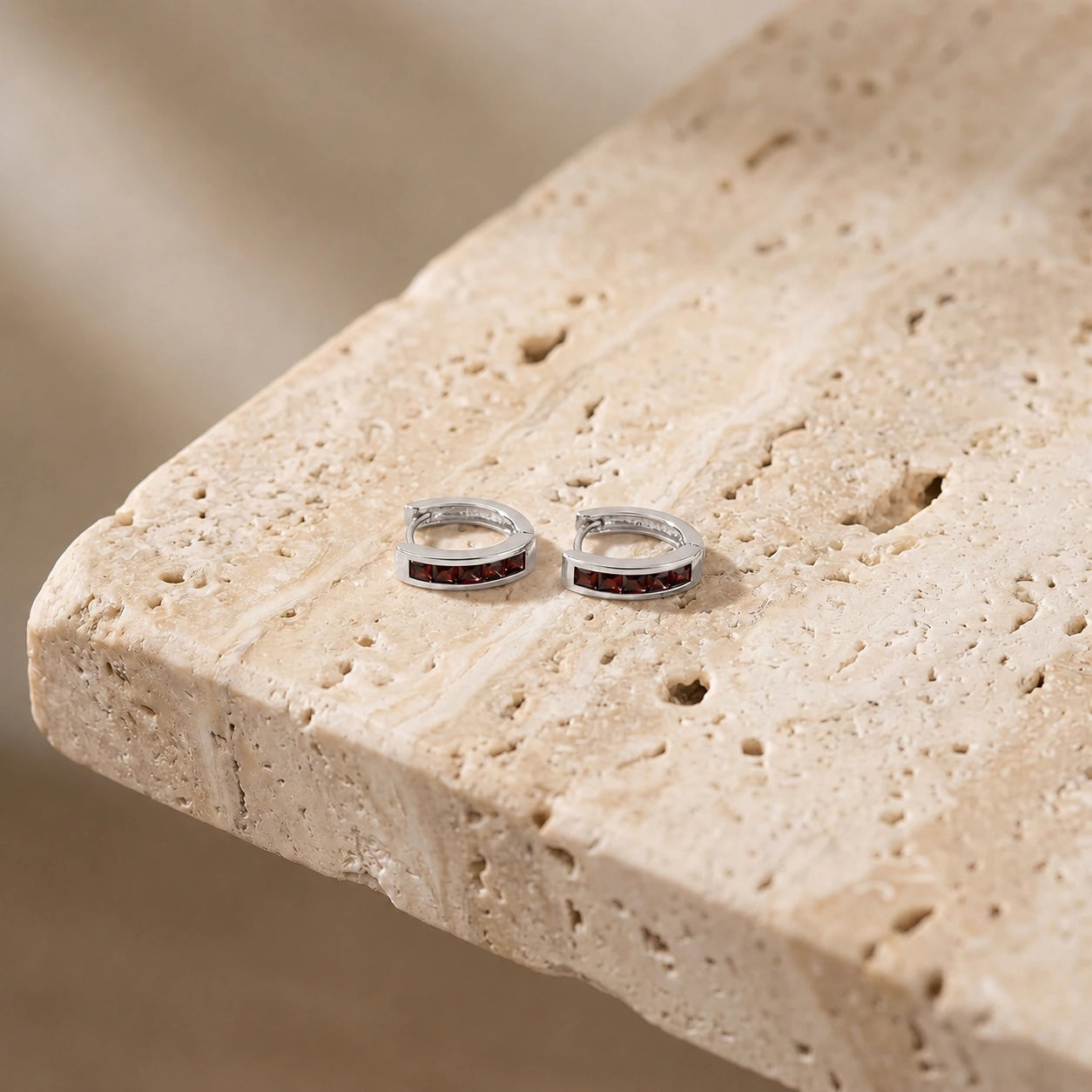 White Gold Heritage Earrings Garnet 10K — Celestina