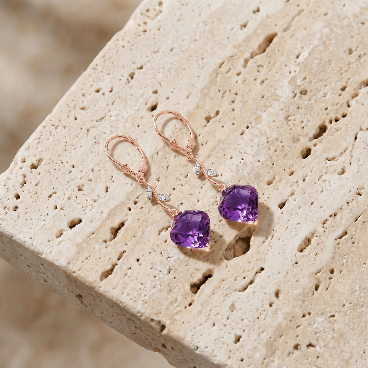 Rose Gold Earrings Amethyst 10K — Norina