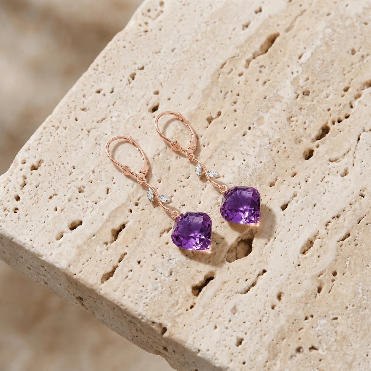 Rose Gold Earrings Amethyst 10K — Norina