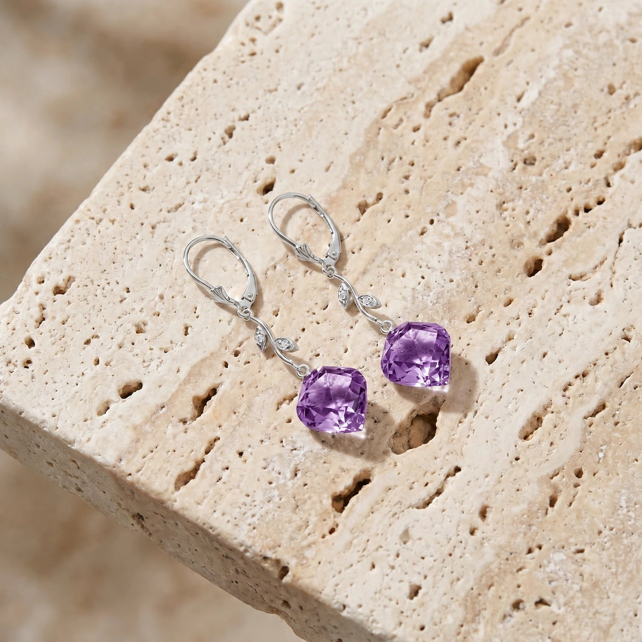 White Gold Earrings Amethyst 10K — Norina