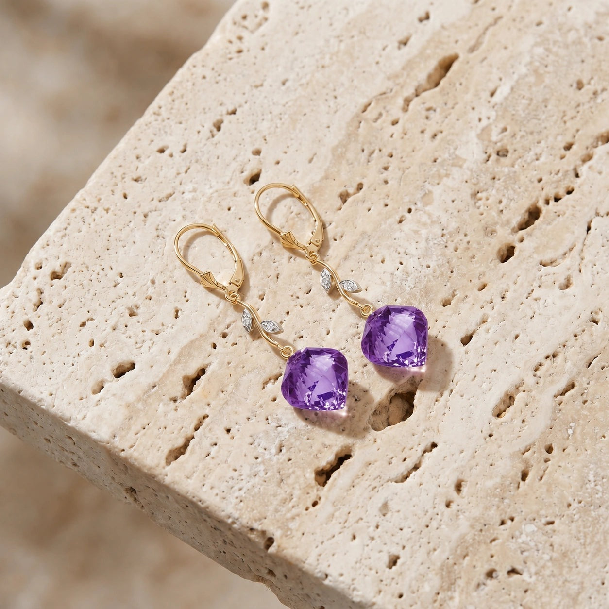 Yellow Gold Earrings Amethyst 10K — Norina