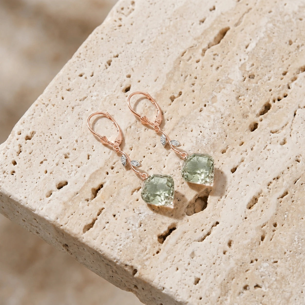 Rose Gold Earrings Green Amethyst 10K — Norina