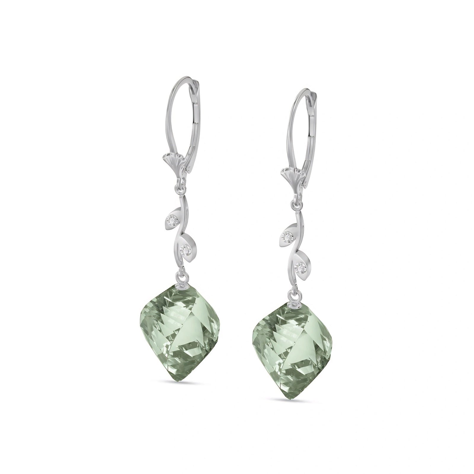 White Gold Earrings Green Amethyst 10K — Norina