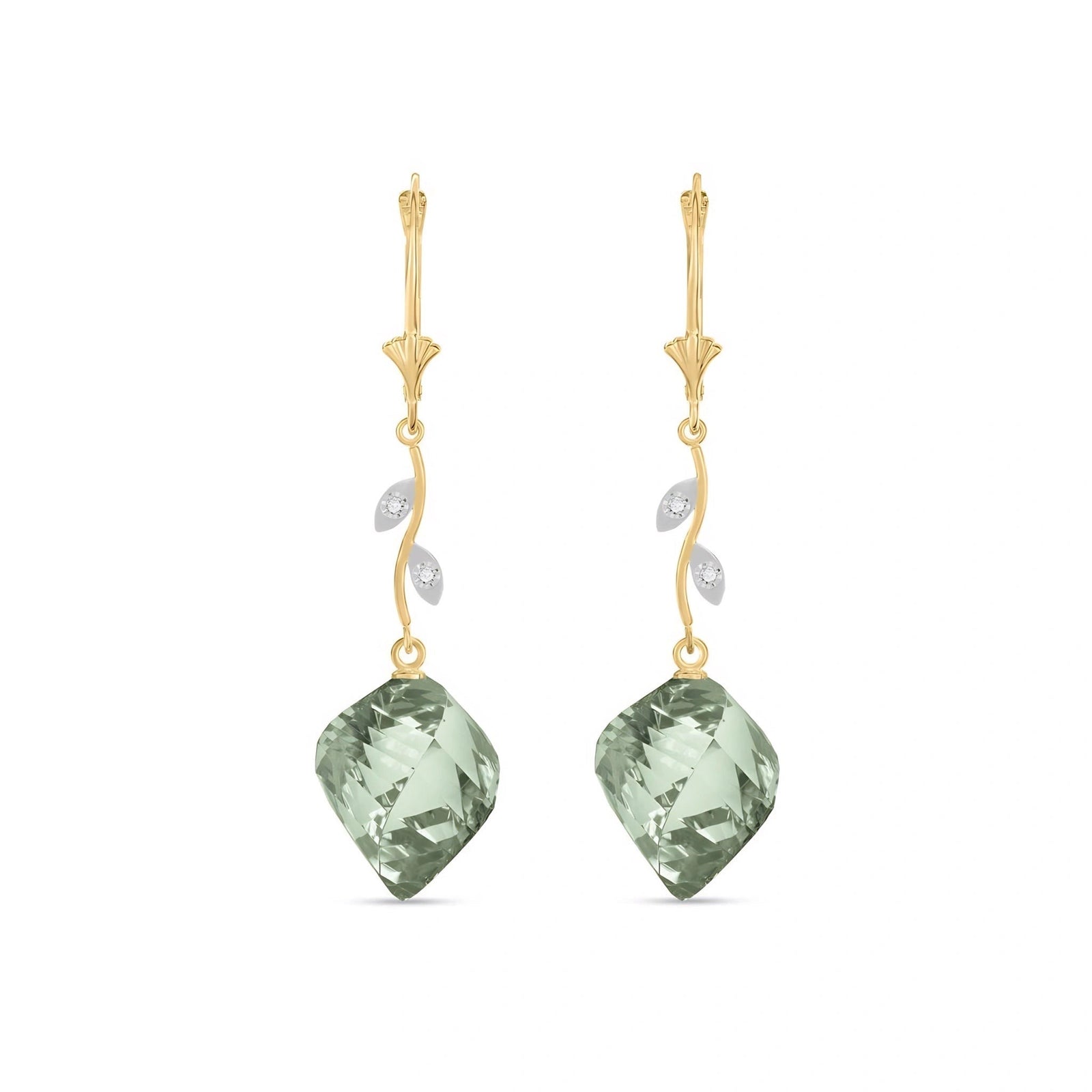 Yellow Gold Earrings Green Amethyst 10K — Norina