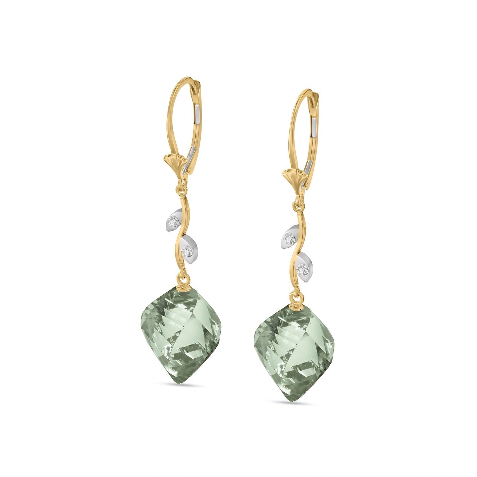 Yellow Gold Earrings Green Amethyst 10K — Norina