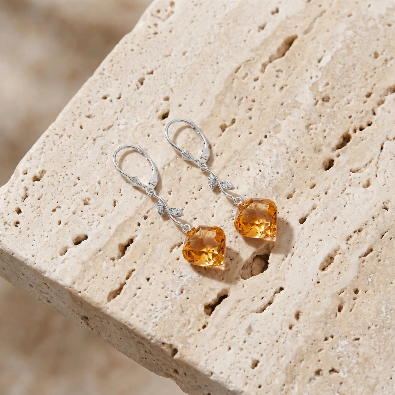 White Gold Earrings Citrine 10K — Norina