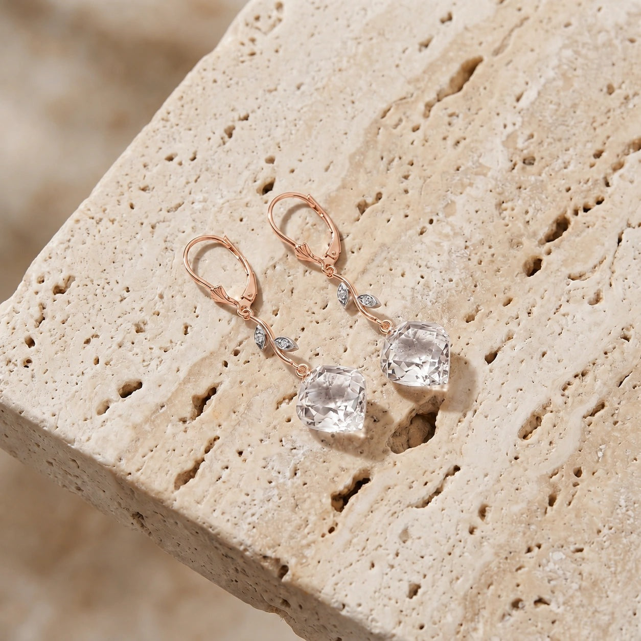Rose Gold Earrings White Topaz 10K — Norina