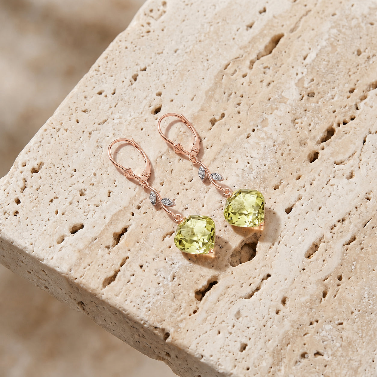 Rose Gold Earrings Lemon Quartz 10K — Norina