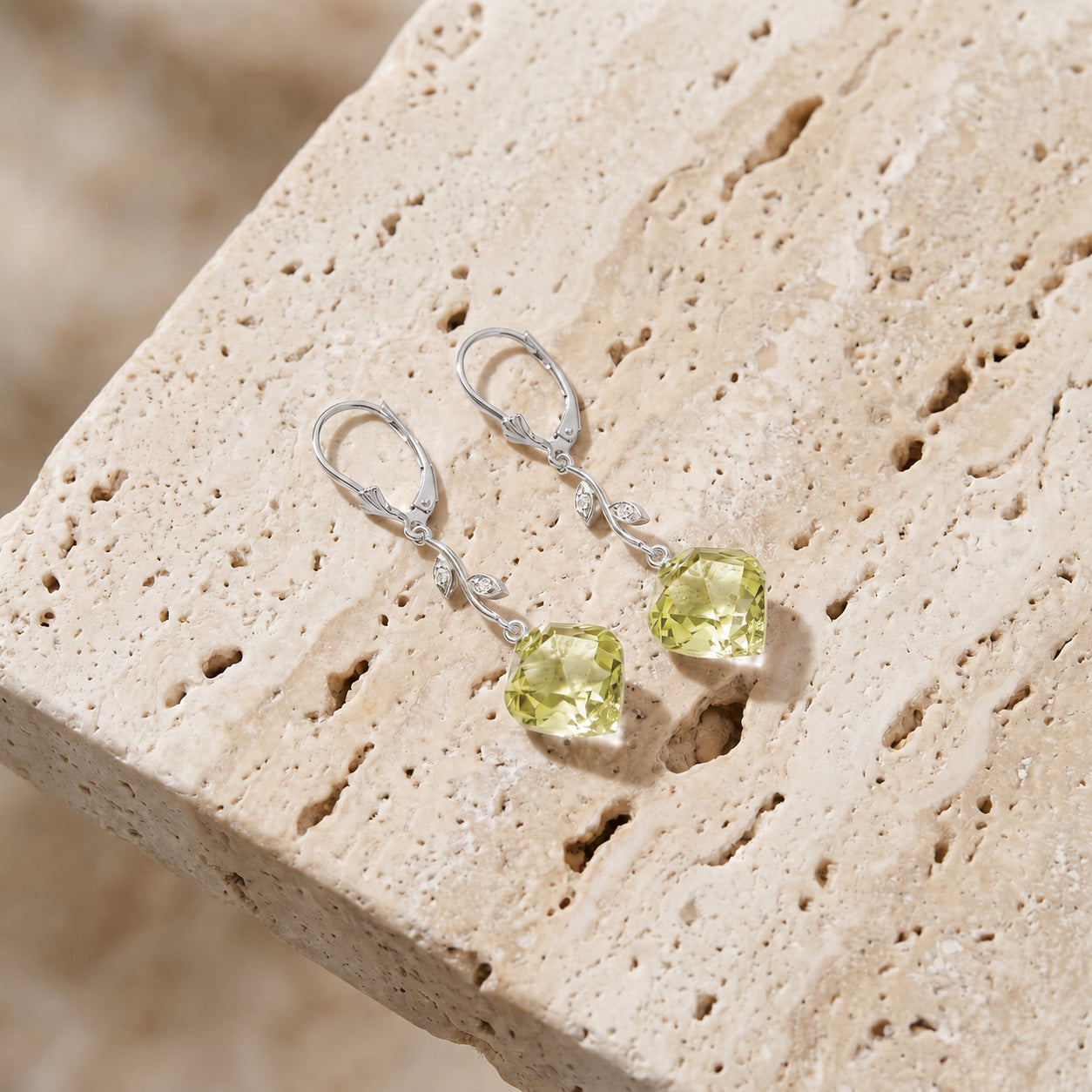 White Gold Earrings Lemon Quartz 10K — Norina