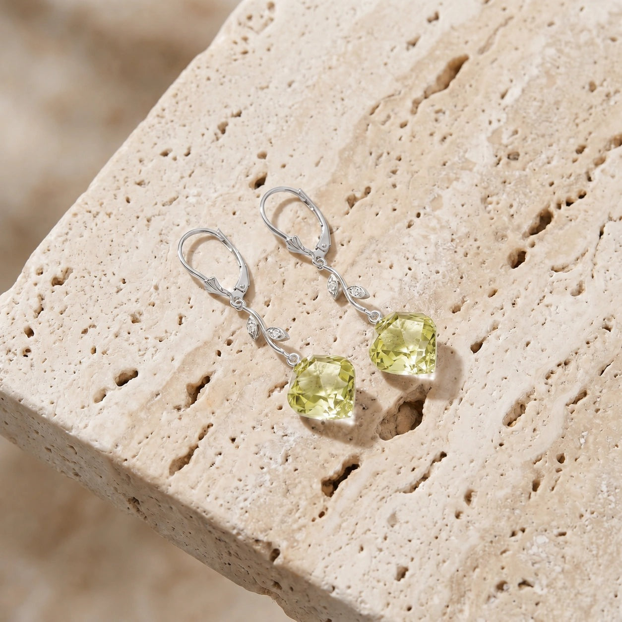 White Gold Earrings Lemon Quartz 10K — Norina