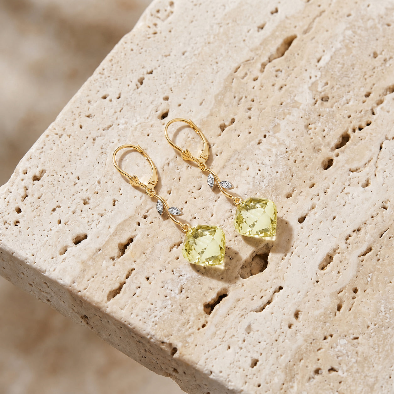 Yellow Gold Earrings Lemon Quartz 10K — Norina