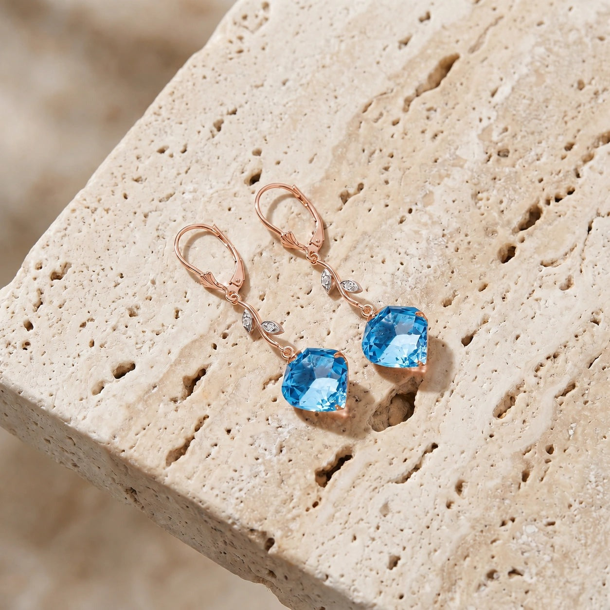 Rose Gold Earrings Blue Topaz 10K — Norina