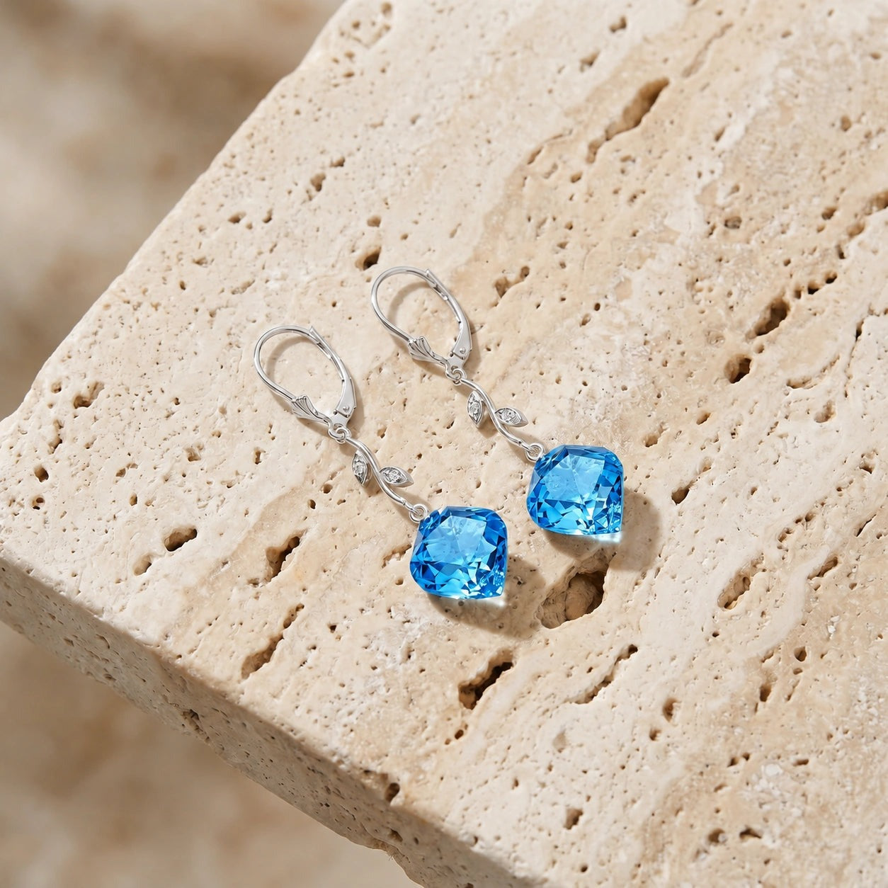 White Gold Earrings Blue Topaz 10K — Norina