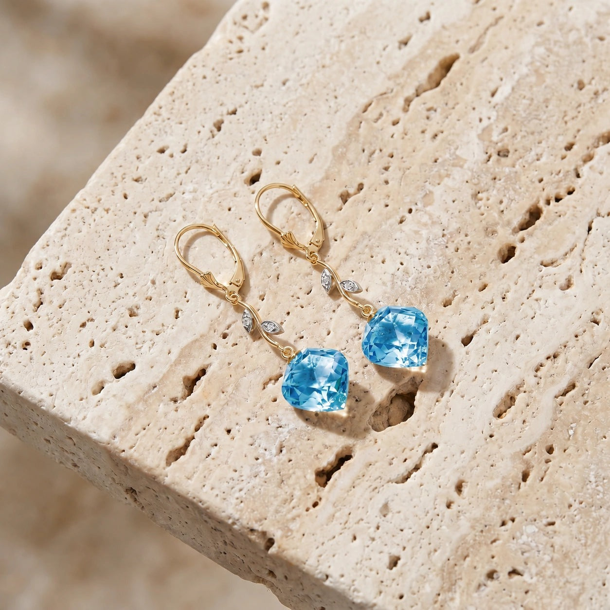 Yellow Gold Earrings Blue Topaz 10K — Norina