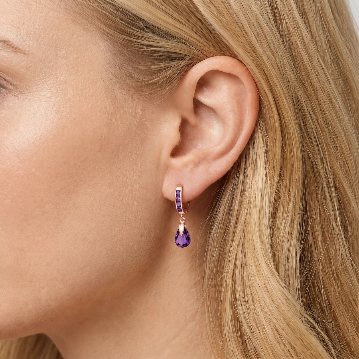 Rose Gold Rose Earrings Amethyst 10K — Calliope