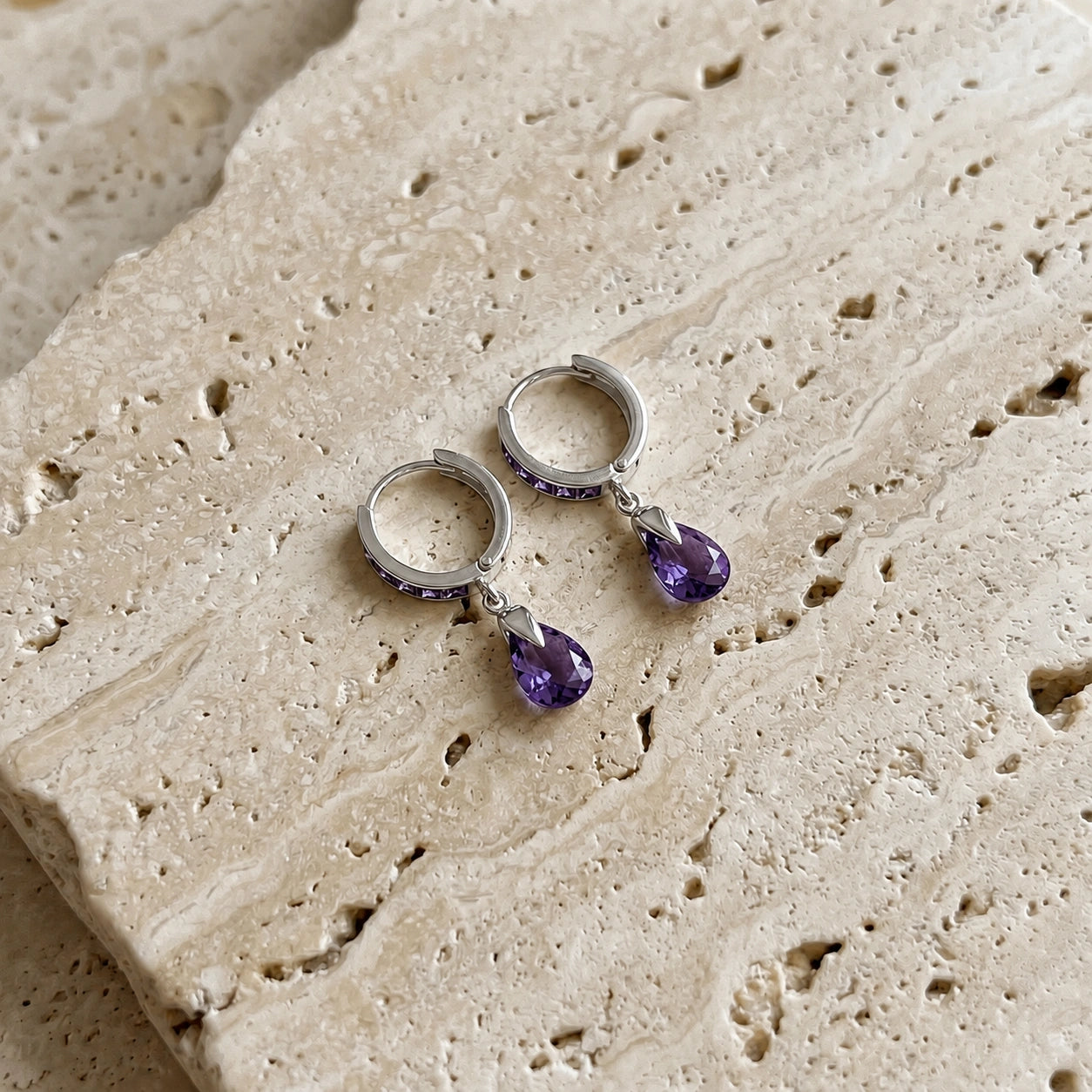 White Gold Rose Earrings Amethyst 10K — Calliope