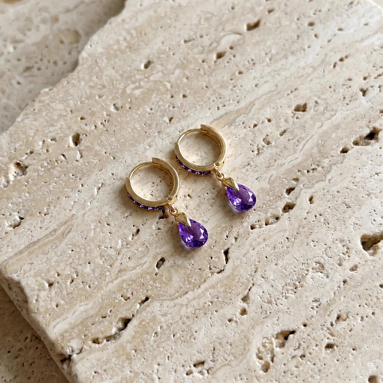 Yellow Gold Rose Earrings Amethyst 10K — Calliope