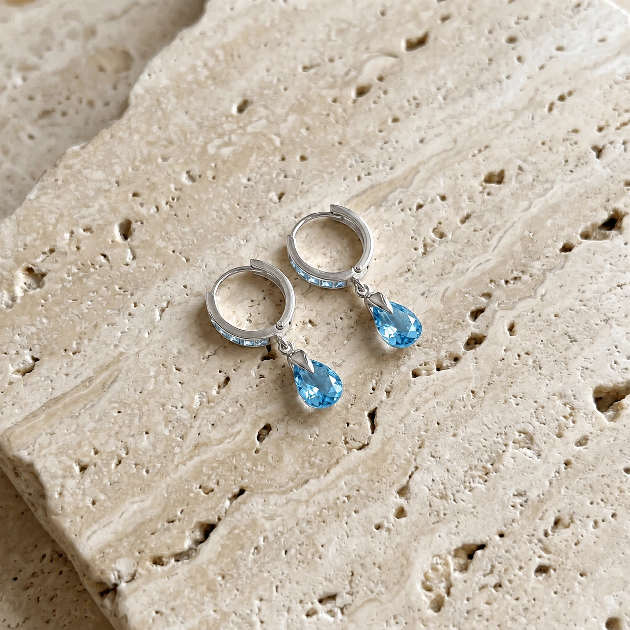 White Gold Rose Earrings Blue Topaz 10K — Calliope