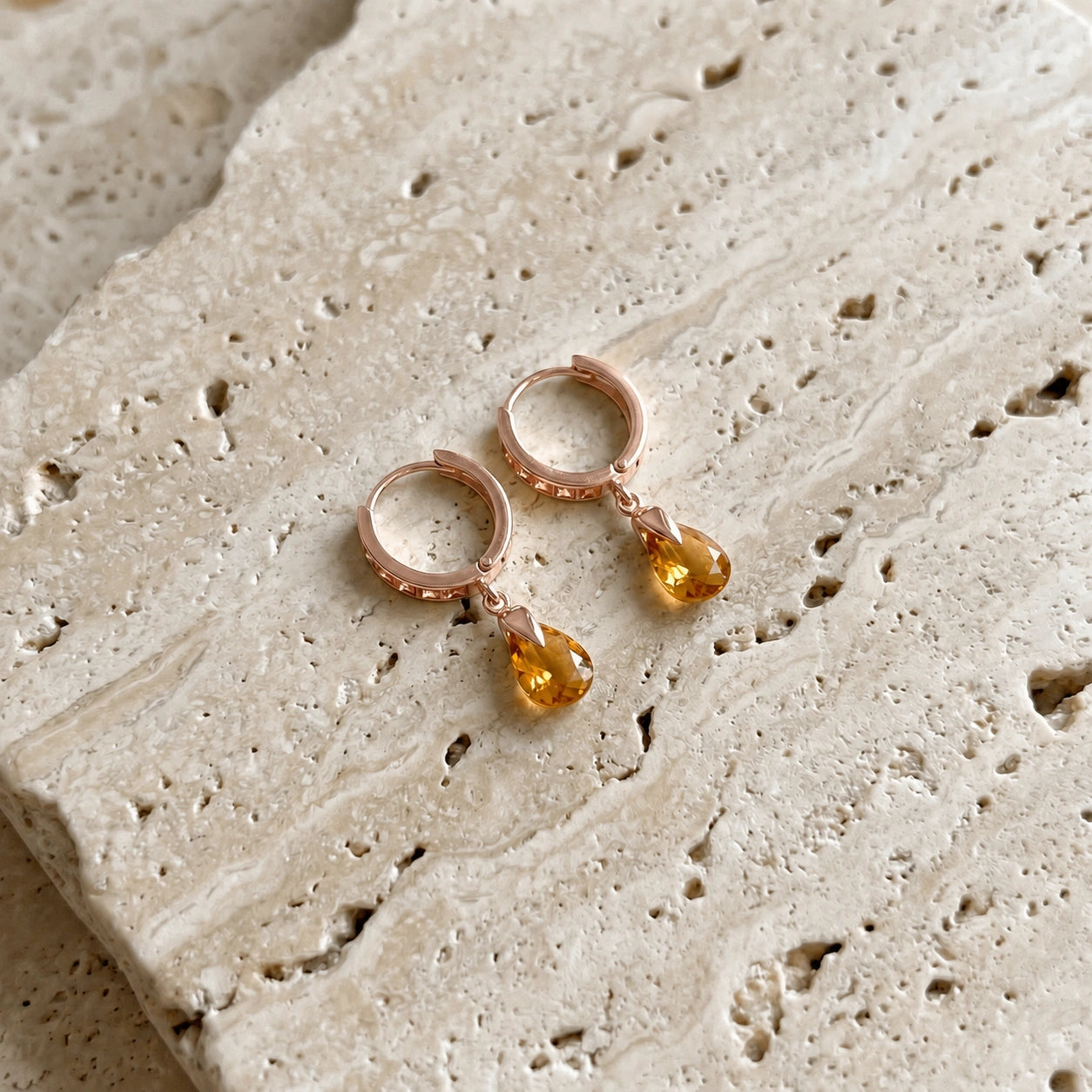 Rose Gold Rose Earrings Citrine 10K — Calliope