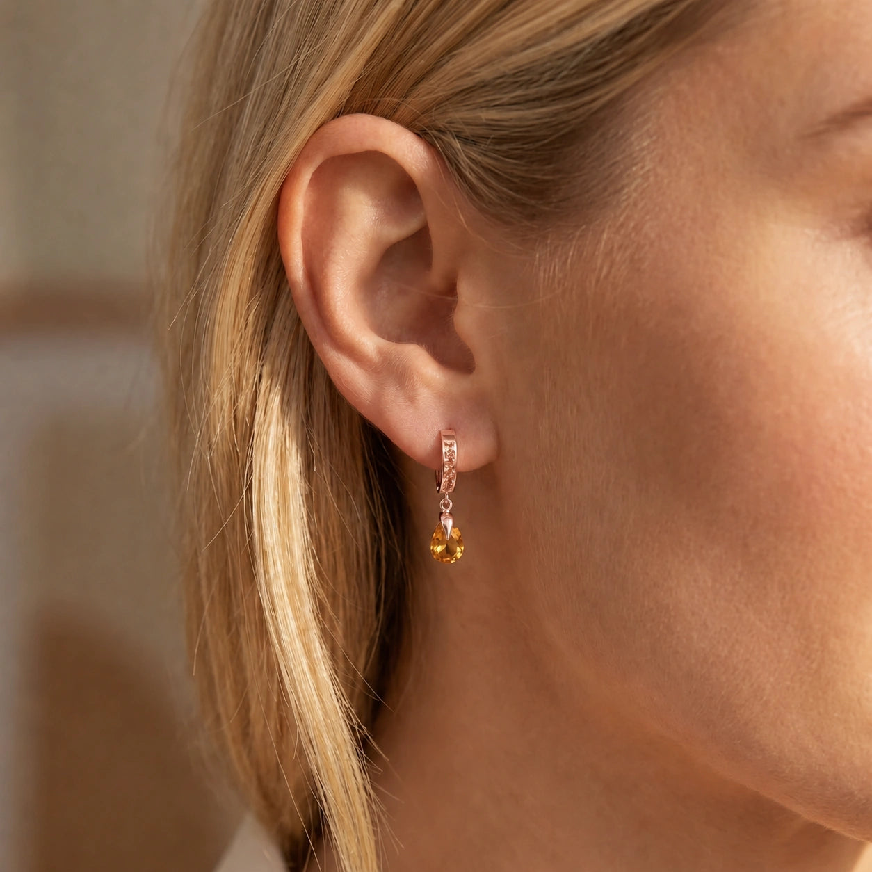 Rose Gold Rose Earrings Citrine 10K — Calliope