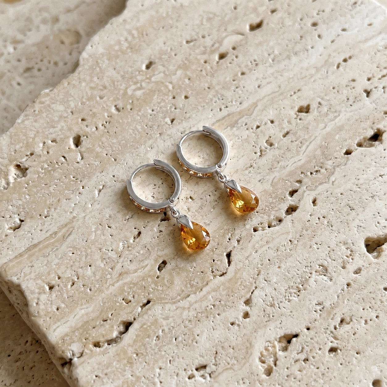 White Gold Rose Earrings Citrine 10K — Calliope