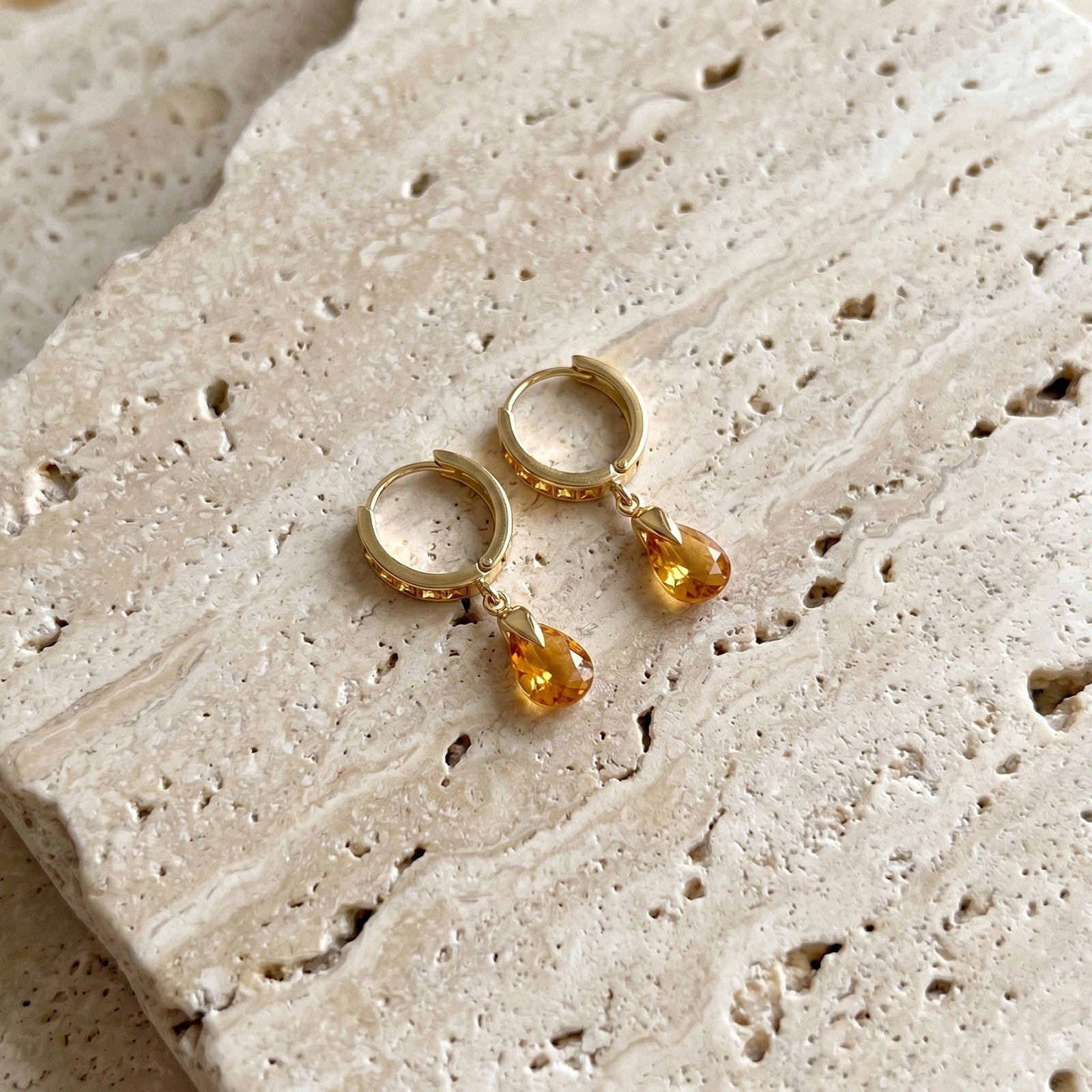 Yellow Gold Rose Earrings Citrine 10K — Calliope