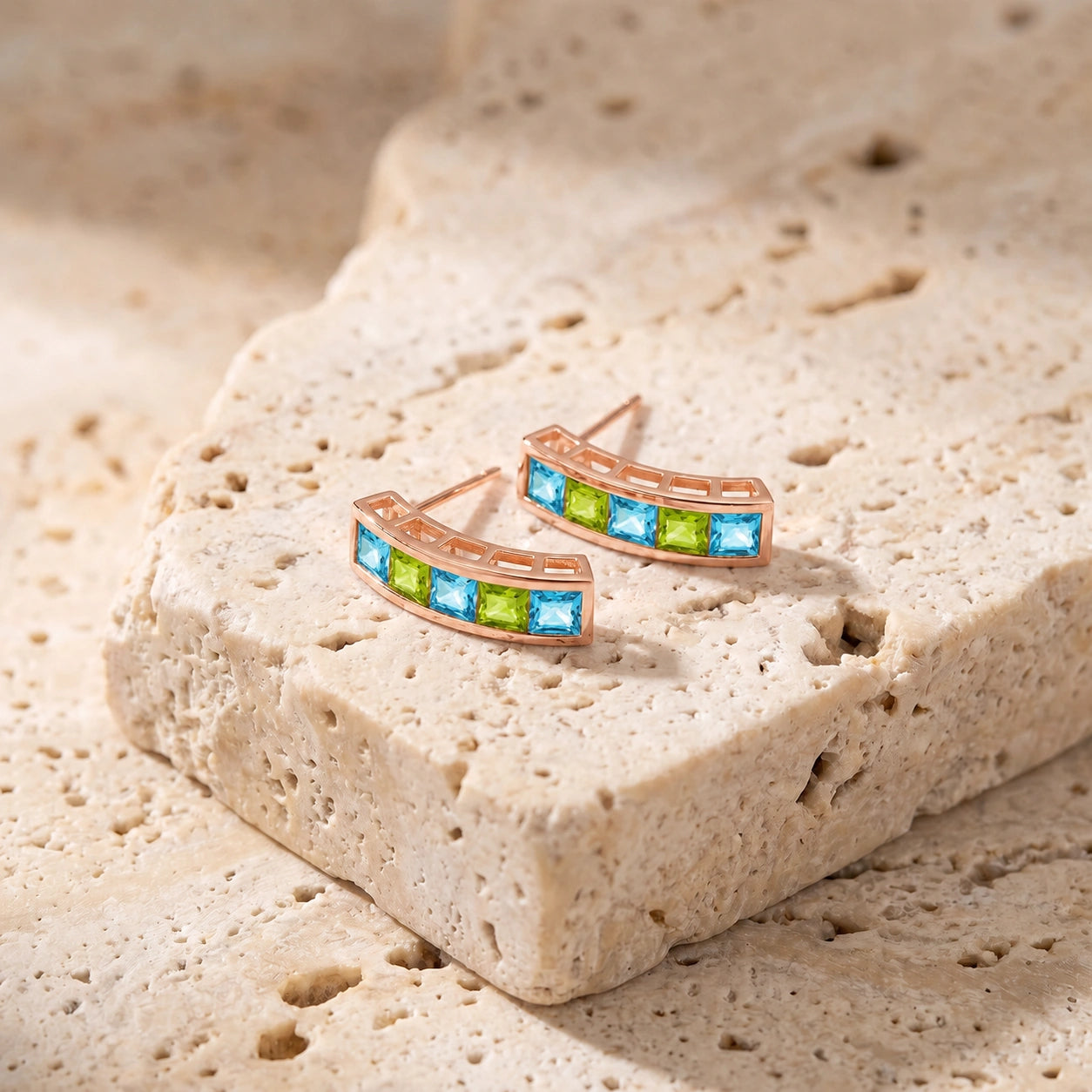 Rose Gold Earrings Blue Topaz 10K — Sveva